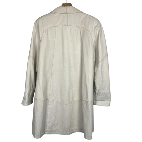 VTG 80s VAKKO Womens Embossed Leather Coat White Open Front Small Oversized - Picture 3 of 14